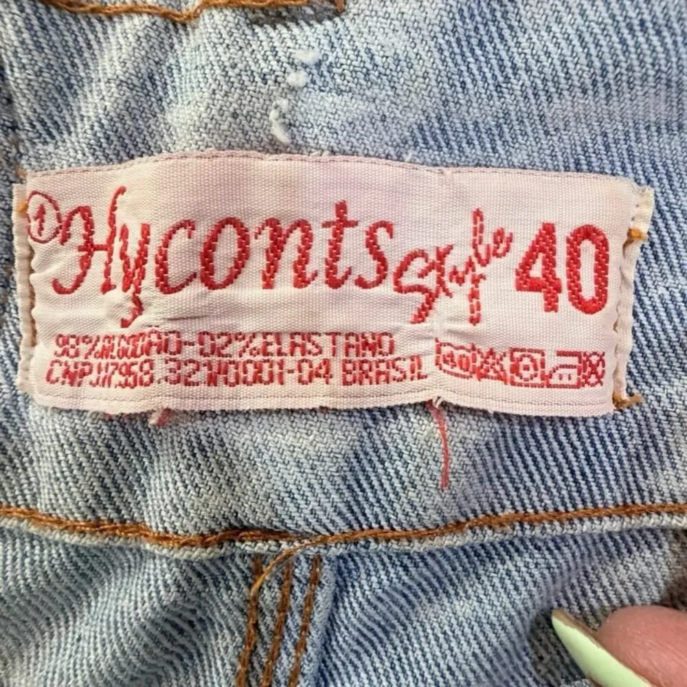 VTG Y2K Hyconts Brazilian Distressed Rhinestone Denim Button Fly Shorts Size 26